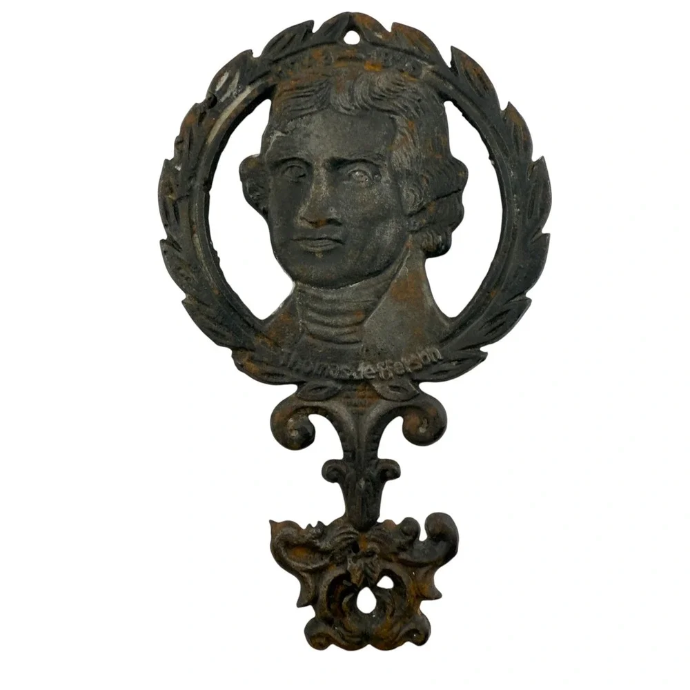Thomas Jefferson Cast Iron Trivet Wall Plaque Portrait Relief Rustic Patina‎